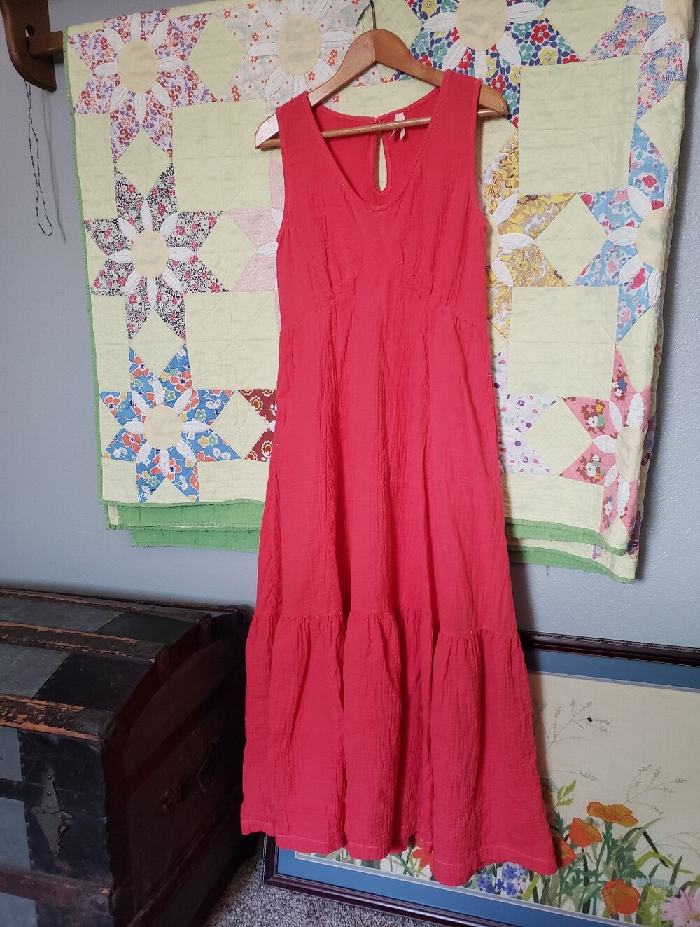Pact Custom Red Tiered Maxi Dress